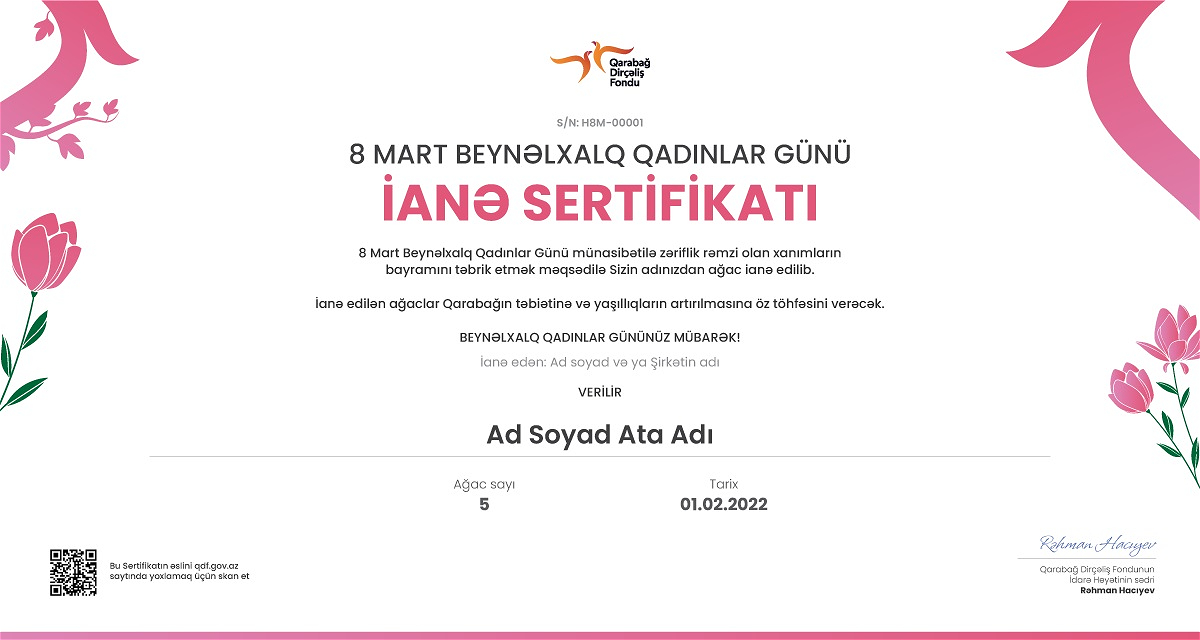 Qarabağ üçün ianə edərək qadınları 8 Mart münasibəti ilə təbrik edin